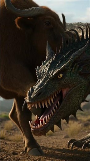 Komodo Dragon vs Buffalo: The Deadly Bite of a Dragon! 🦎🐃 #shorts