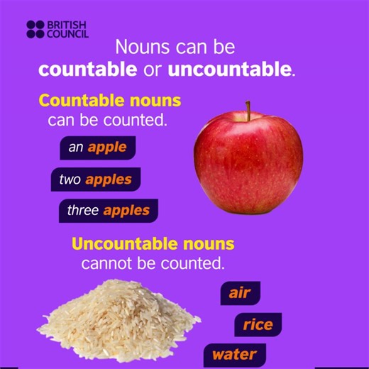 ❓ What’s the difference between countable and uncountable nouns in the English language? 👉 Countable nouns are things you can count: 3 flowers, 10 apples, 5 books. 👉 Uncountable nouns are things you cannot count: rice, water, sugar. 📚 This post gives you simple grammar tips with easy examples so you can understand faster. ✨ Find more clear and practical English grammar tips on our blog, from the British Council English teaching experts: LINK Young learner] #LearnEnglish #EnglishTeachingCentre