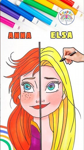 Elsa Anna Drawing Tutorial | Learn to Draw Elsa VS. Anna 🌈👸🏼 #frozen #drawing #shorts #elsa