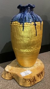 55K views · 1.1K reactions | Vase I made from clay, cobalt and gold, on a wood slab. Blookah | Cherrico Pottery | Facebook