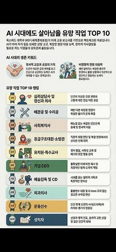 AI가 다 해도 이 직업은 못 뺏는다AI 시대에도 살아남을 유망 직업 TOP 10 #AI시대직업 #유망직업 #미래직업 #직업전망 #평생직업 #심리상담사 #사회복지사 #CEO