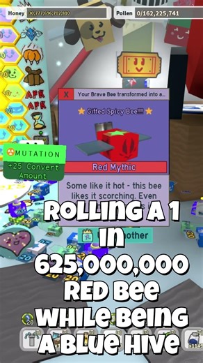 Rolling a 1 in 625,000,000 Red Bee while Blue Hive in Bee Swarm Simulator Roblox!