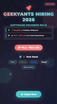 GeekyAnts Hiring 2026 🔥 Software Engineer Job | Freshers Salary ₹8.6 LPA 💻 Apply Now!