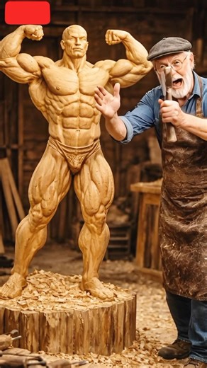 Old Man Turns Wood Into a BODYBUILDER 😱 | Most Satisfying Wood Carving Ever#shorts #viral #trending