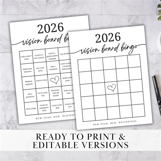 2026 Bingo Template 2026 Bingo Card 2026 Vision Board Bingo Vision Board Party Game PRINTABLE 2026 Bingo Printable Bingo New Year Game Canva - Etsy UK