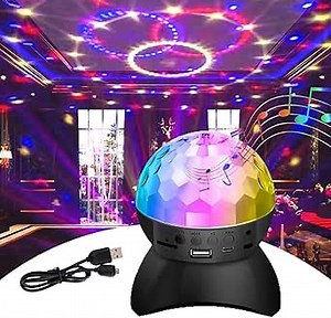 Disco Ball Light, LED Party Lights with Bluetooth Speaker RGB Stage Lights, Portable Crystal DJ Strobe Light for Xmas KTV Club Pub Show Home Theater (Black)
