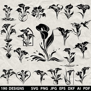 190 Calla Lily Flowers Bundle Svg, Dxf, Eps, Ai, Pdf, Jpg, Png Grayscale Burn Image Cut Vector Cnc Wood Cut Cricut Calla Lily Silhouette - Etsy