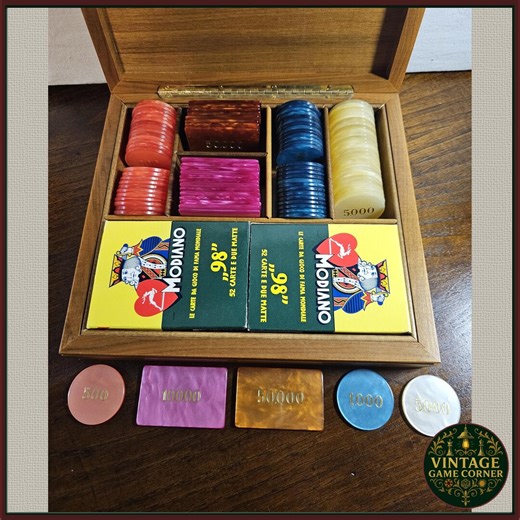 Vintage Modiano Poker Set in Wooden Box – Italian Playing Cards & Bakelite Chips – 1980s - Etsy