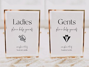 Ladies Bathroom Sign Template, Gentlemen Bathroom Sign Template, Wedding Bathroom Basket Sign, Modern, Minimalist, Instant Download, M15 - Etsy