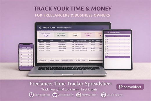 Freelancer Time Tracker Spreadsheet | Billable Hours Log, Hourly Rate Calculator (google Sheets) - Etsy