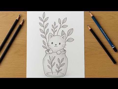 Cute Nature Sketch – Cat in a Jar Drawing | Simple Pencil Art Tutorial