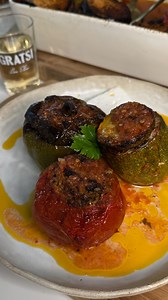 Alexandra Nikolidaki on Instagram: "A family recipe passed down through three generations!! For a baking pan 10x12 inches (approx. 23x33 cm): INGREDIENTS Vegetables for stuffing: 6 ripe tomatoes 2 green bell peppers 3 eggplants (cut to match the height of your pan) 2 large zucchinis (cut to match the height of your pan) 1 large potato (used between the stuffed veggies to help them stand) For the Filling Mixture: 1 bunch fresh dill, chopped 1 bunch fresh parsley, chopped 1 bunch fresh mint (diosm