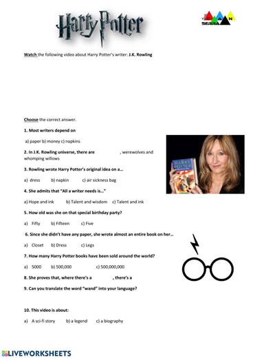J.K. Rowling biography Harry Potter worksheet
