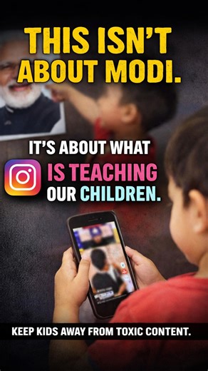 The Indian Outline on Instagram: "A video posted in November 2025 shows a young child pointing at a poster of Prime Minister Narendra Modi and repeating allegations like “chori karate hai” and “vote chori karte hai,” claiming he learned this from Instagram Reels where “ek bhaiya” was saying it. The parents, rather than endorsing or attacking the statement, rightly warned other parents about the unchecked influence of social media on children. The real concern here is not whether one supports or