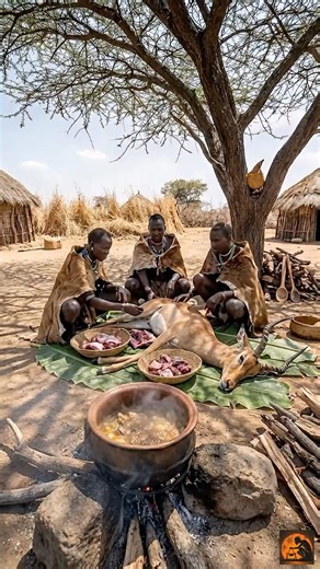 EPIC! Three-Stone Fire Stove Cooking Giant Meat 🍖 Tribal Kitchen Method #tribalfood #triballife