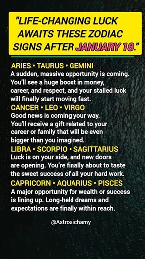 "Life-changing luck awaits these zodiac signs after January 18."#astrology #zodiac #horoscope