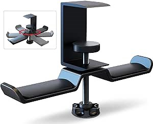 Dual Headphone Stand Hanger Under Desk, 360 Degree Rotating PC Gaming Headset Holder Aluminum Clamp Hook Space Save Mount, Universal Fit All Headphones, Black