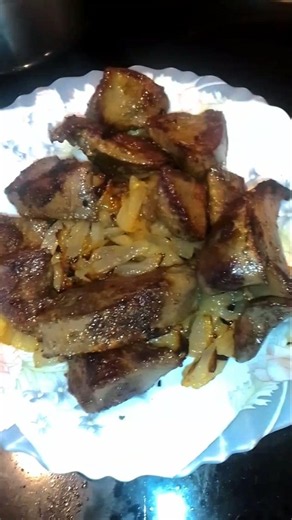 Pan grilled Pork liver & white Onion #grill #food