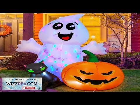 COMIN Halloween Inflatable 5FT Ghost with Black Cat and Pumpkin Built in LEDs