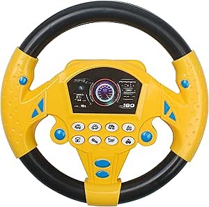 Steering Wheel Simulated Toy for Kids Babies 3+ Years Old, Small Electronic Simulated Driving Driver Racing Toy with Sound (Yellow)