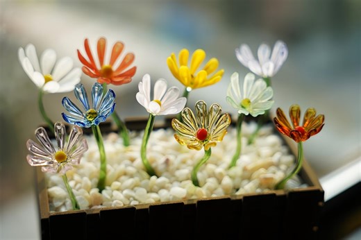 Handmade Lampwork Glass Daisy Flower Pot Set, Custom Color Garden Decor - Etsy