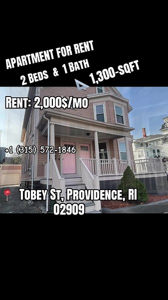 APARTMENT FOR RENT🏠 2 Beds & 1 Bath 📐 1,300-sqft Rent: 2,000$/mo 📍 Tobey St, Providence, RI 02909 ________________________________ Discover your new home in this newly renovated unit with a brand new kitchen, refinished original hardwood floors, 2 spacious bedrooms, and brand new bath located in vibrant Providence. The kitchen and bedrooms feature ample storage and closet space, with 2 closets large in one of bedrooms and one large closet in the other. The views look out to the Downtown Provi