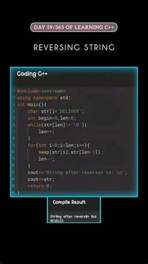 Reversing string in c++ #coding #coder #cpp