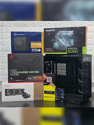 CPU AMD RYZEN 9 9950X3D MOTHERBOARD ASUS ROG X870E HERO WIFI 7 RAM CORSAIR 32GB (16X2) 6000MHZ NVME SAMSUNG 990PRO 1TB COOLER DEEPCOOL LM360 DIGITAL ARGB POWERSUPPLY 1000W GOLD GEN5 SILVERSTONE VGA RTX 5090 32GB GDDR7 NVIDIA GEFORCE CASE DARKFLASH DY470 LUXURY BLACK 7FANS