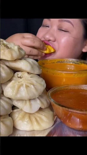 ASMR: Eating dumpling momos🥟with noodles 🍜 and Maggie 😋momos eating challenge ASMR Mukbang 🤤