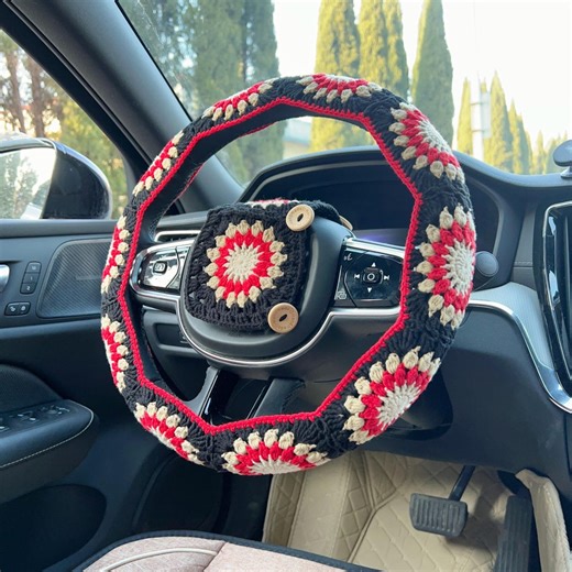 Crochet Steering Wheel Cover Set With Car Coasters and Seat Belt Covers - Etsy