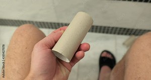 Running out of toilet paper in the bathroom, empty rolls around while sitting on the toilet. Low reserves