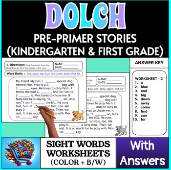 Fill in the Blanks Dolch Pre-Primer Sight Words Stories for Kindergarten And 1st