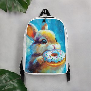 Rabbit Backpack Cute Bunny With Donut Backpack Colorful Animal Art Bag School Backpack With Original Painting Print Gift for Rabbit Lovers - Etsy