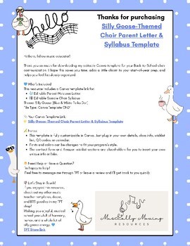 Editable Choir Parent Letter & Syllabus | Canva Template Silly Goose Theme