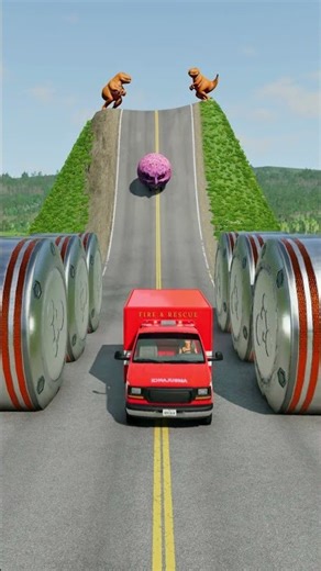 School Bus & Ambulance Van vs Hydraulic Crush - BeamNG.drive