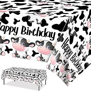 umoni Cow Birthday Party Tablecloth Decorations (2pcs) Cartoon Square Cow Tablecloth Supplies Table Covers Decorations for Kids Boys Girls Farm Animal Themed Birthday Baby Shower Party Supplies