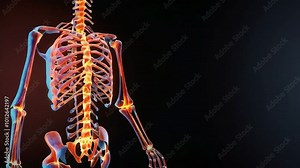 A colorful anatomical illustration of a human skeleton highlighting bones and joints.