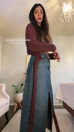 Modest Winter Outfits: Styling a Denim Maxi Skirt for a Cozy Winter Day