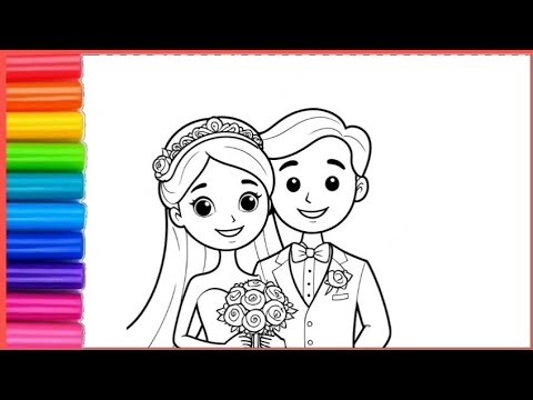 Cute Bride and Groom Drawing, Painting & Coloring For Kids and Toddlers_ Child Art