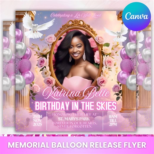 Balloon Release Memorial Flyer: Funeral Announcement, Canva Editable - Etsy