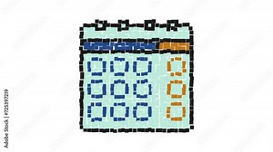 Animated Pixel icon. Paper wall calendar. Marking days of week, months on calendar. Simple retro game looped video isolated on white