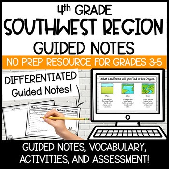 4th Grade Southwest Region Unit - Southwest Region Guided Notes and Vocabulary