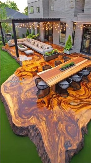 High Gloss Wood Slab Patio Installation