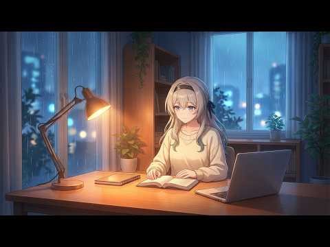 Cozy Anime Study with FireFly Lo-Fi ☕ | Rainy Night Focus | Soft Piano