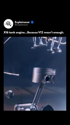Explain a car on Instagram: "A beast built for war, not the weak. 💥 The X16 tank engine is a monster born from the battlefield — originally built for heavy-duty military tanks and armored vehicles. Designed for torque, not top speed, this V16 diesel powerhouse displaces nearly 30 liters and pumps out over 1,500 horsepower with earth-shaking torque. Used in war machines like the Abrams M1, it’s engineered to survive hell — extreme heat, dust, impacts — with cooling and fuel systems made to keep 
