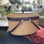 Nantucket Style Basket Picnic Basket Rattan Handmade Products Woven Sewing Storage Basket Two Swing Handles Tote Bag for Women