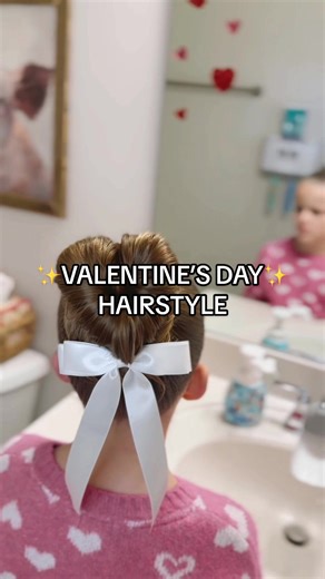 The cutest heart bun for Valentine's Day (and way easier than it looks)!💘💘 #heartbun #valentinesdayhair #hairideasforgirls #easyhairstyles #easyhairstylesforgirls