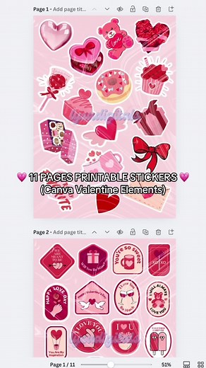 11 Pages Printable Stickers for Valentine's Day