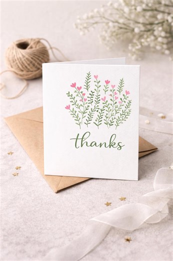 Floral Thank You Card Printable | Soft Greenery Thank You | Side-fold Card | Instant Download - Etsy