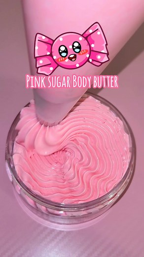 A pink sweet moisturizing skin treat💖 doesn't get any better! This body butter binds with water to hydrate the skin and contains shea butter and rice bran oil to moisturize creating ultra smooth silky skin💗 its thicker than a body cream and less oily than a body butter, the perfect texture! #pinksugarbodybutter #asmrbodybutter #bodybutterpiping #ultrasmoothskin #silkyskin #emulsifiedbodybutter #pinkbodybutter